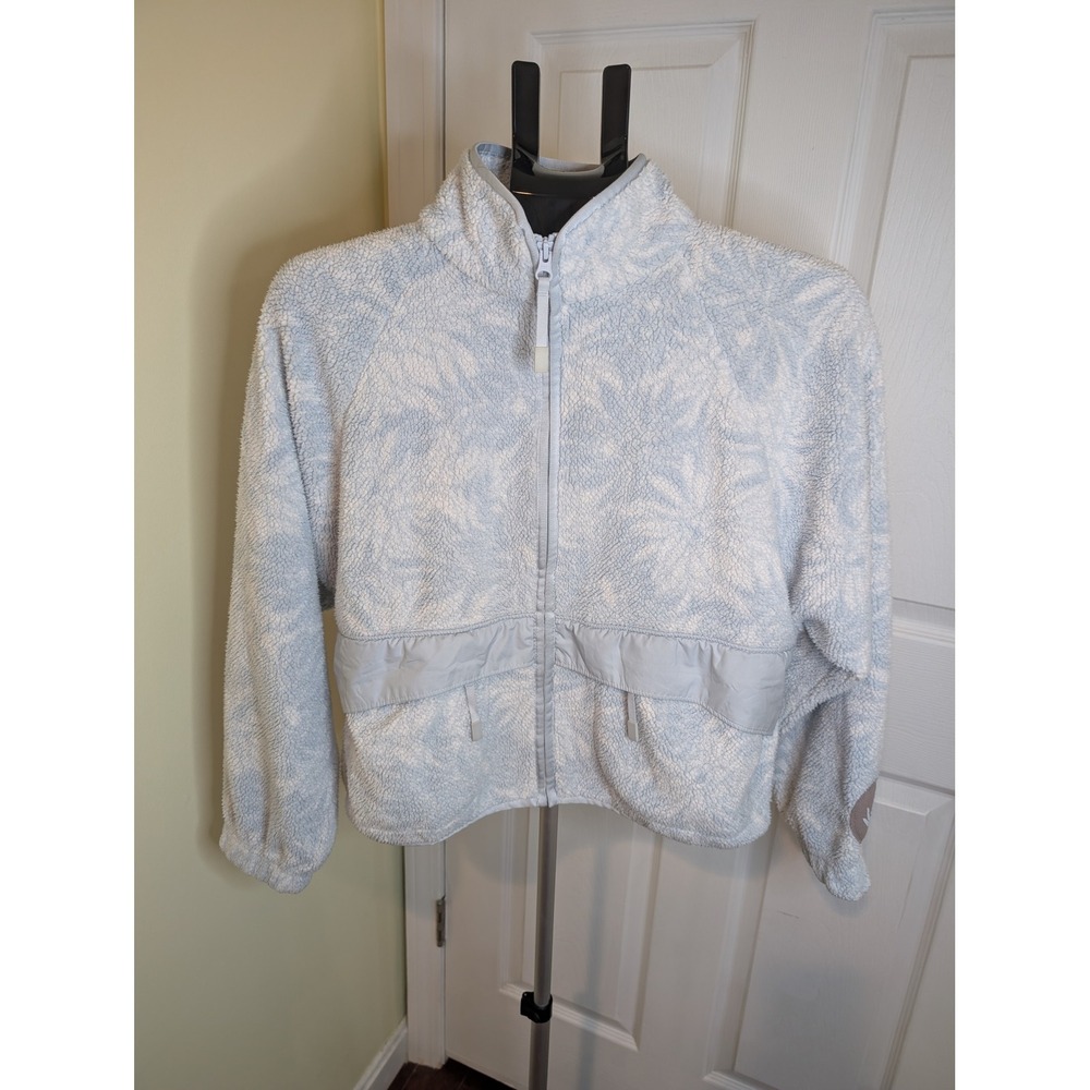 Nike Sportswear Fleece Jacket Women XS Blue White Floral Full Zip Mock Neck